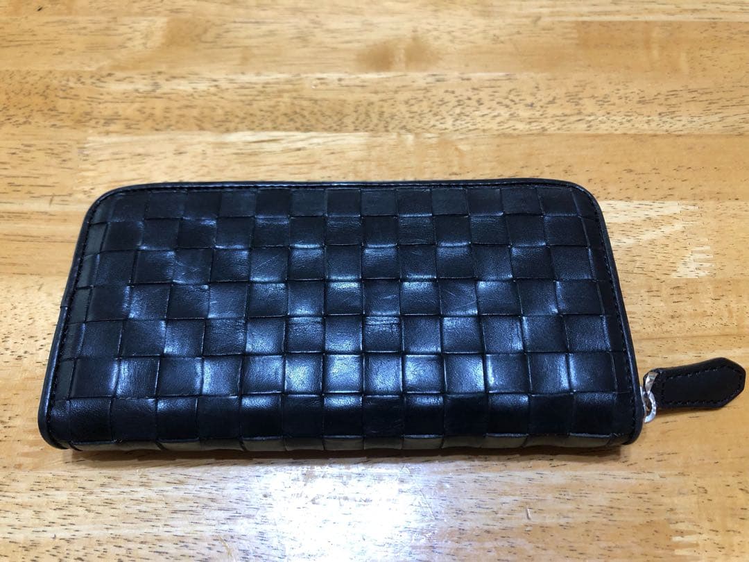 ディオブラス 本革 サドルレザークロスメッシュ格子 ヌメ革 長財布 ブラック