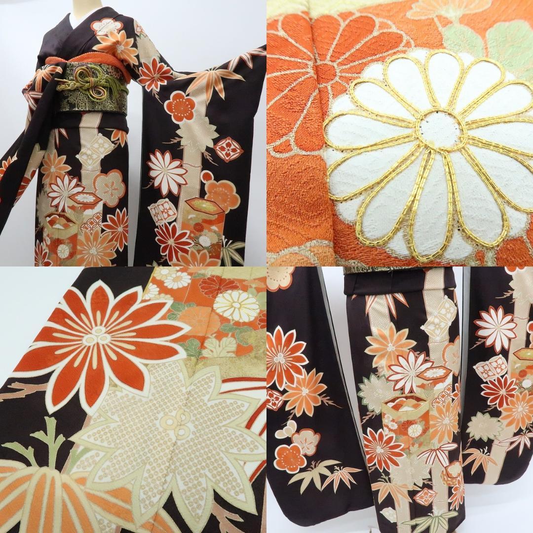 よく見る「芸能人が愛用 Y2878◇美品 正絹 金駒刺繡 高級手縫い 成人式 トールサイズ 着物・浴衣