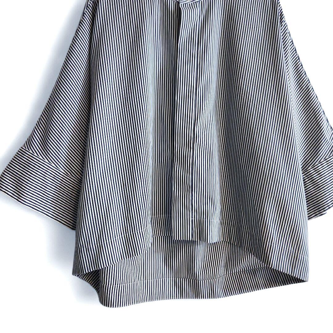 美品 マカフィー コットンブロード ハイネックシャツ 洗える ストライプ 36 美品 マカフィー コットンブロード ハイネックシャツ 洗える