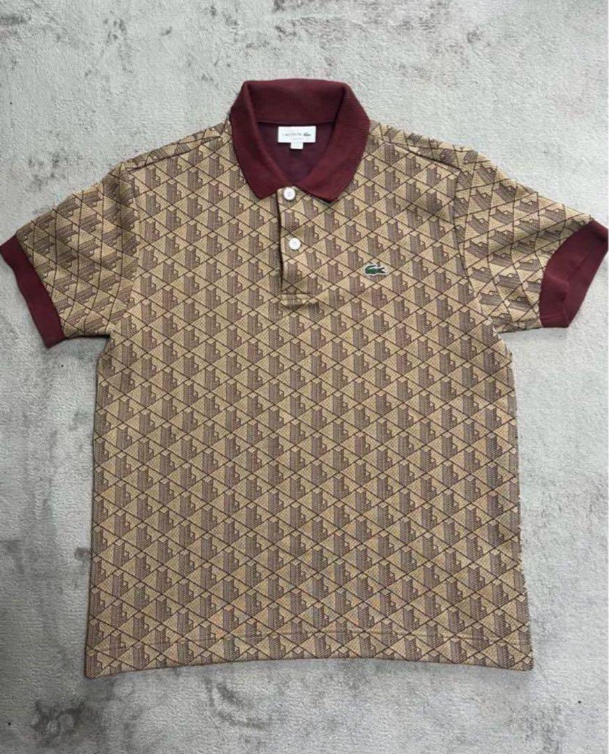 LACOSTE モノグラムポロシャツ ベージュ ラコステ LACOSTE モノグラムジャカードポロシャツ （ベージュ
