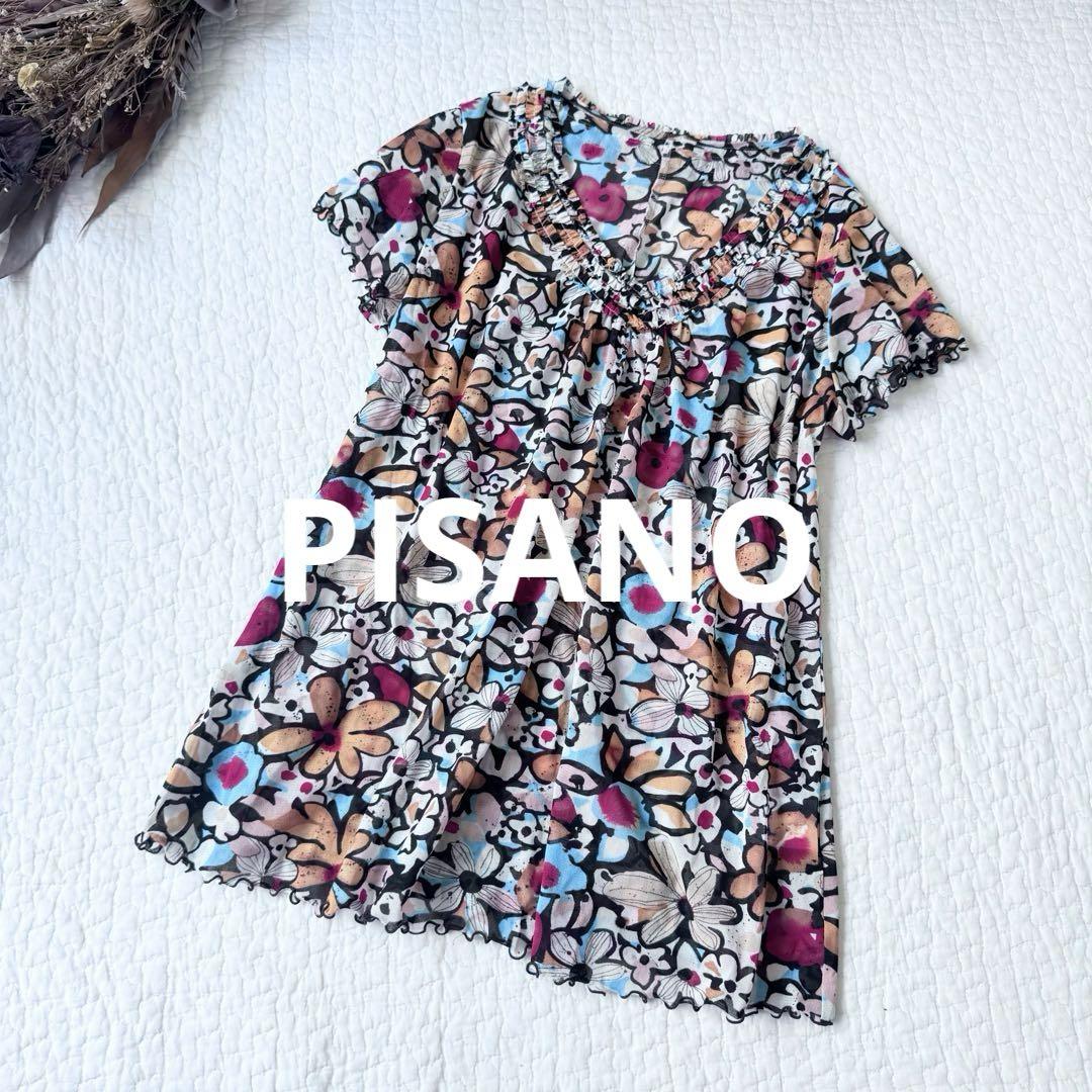 PISANO ピサーノ シアー チュニック ブラウス 半袖 花柄 L