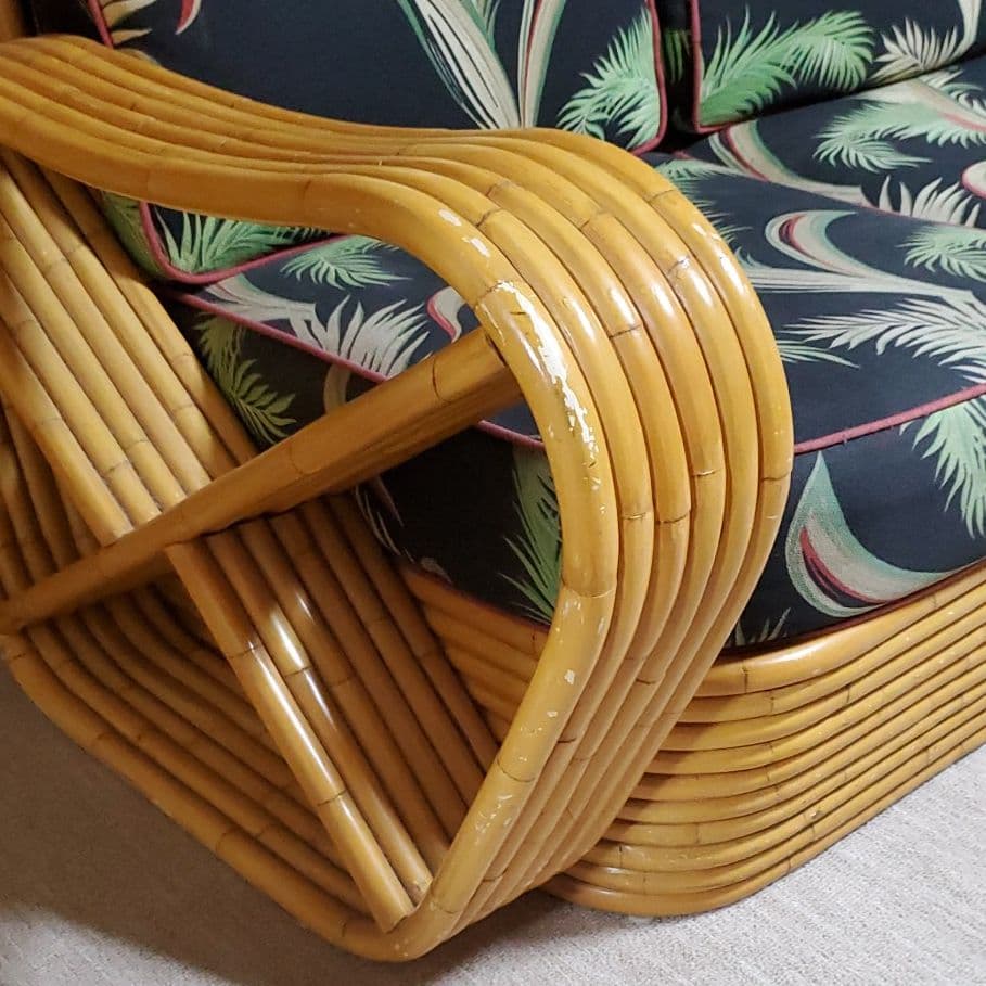 【希少品】ハワイアンファブリック ラタンソファー　2人掛け180センチ 希少品ハワイアンファブリック ラタンソファー 2人掛け180センチ