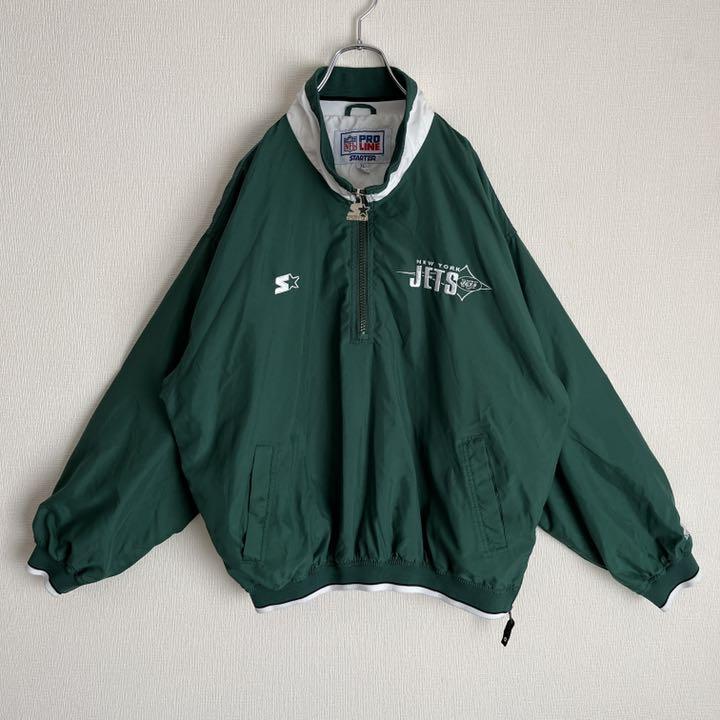特価新品 90s ハーフジップナイロンジャケット XL緑古着 FPoAn-m43938574229 NYジェッツ スターター 得価SALE