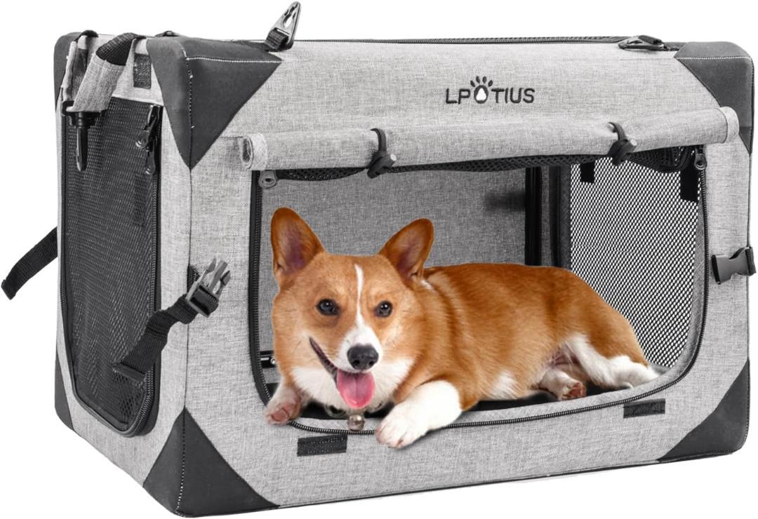 LPOTIUS 折りたたみ ペット クレート 小型犬 グレー（Sサイズ）