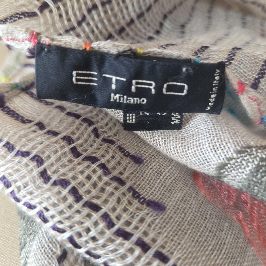 ETRO シルク ラナウール 大判 花柄ストール ショール 刺繍