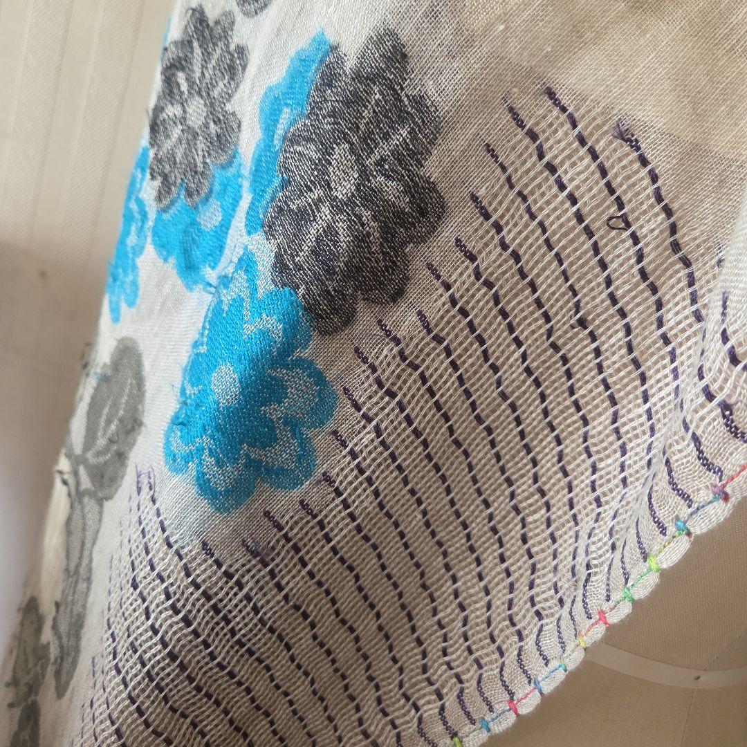 ETRO シルク ラナウール 大判 花柄ストール ショール 刺繍