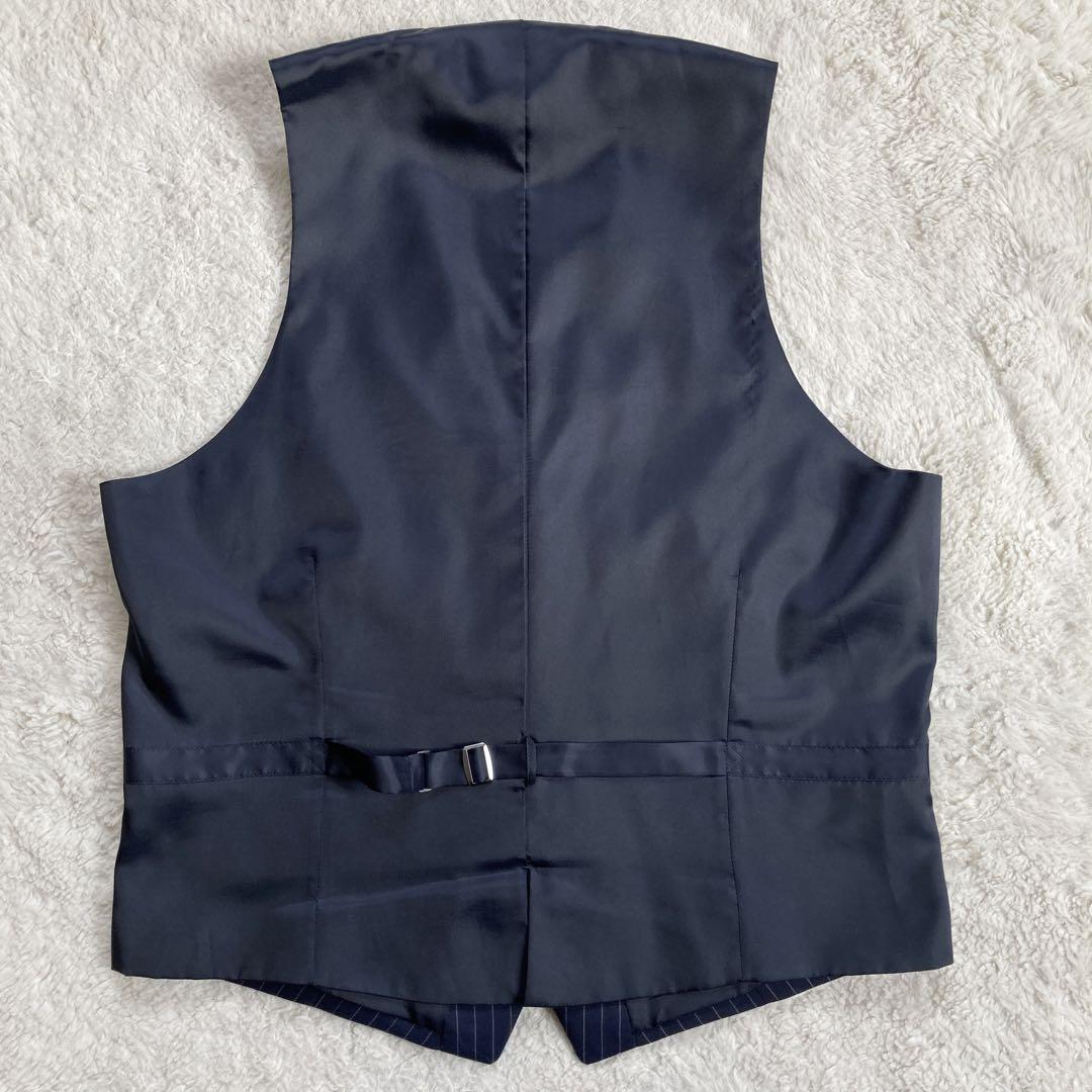 【美品・サイズL】スーツセレクト　セットアップ　スリーピース　紺色　ストライプ柄