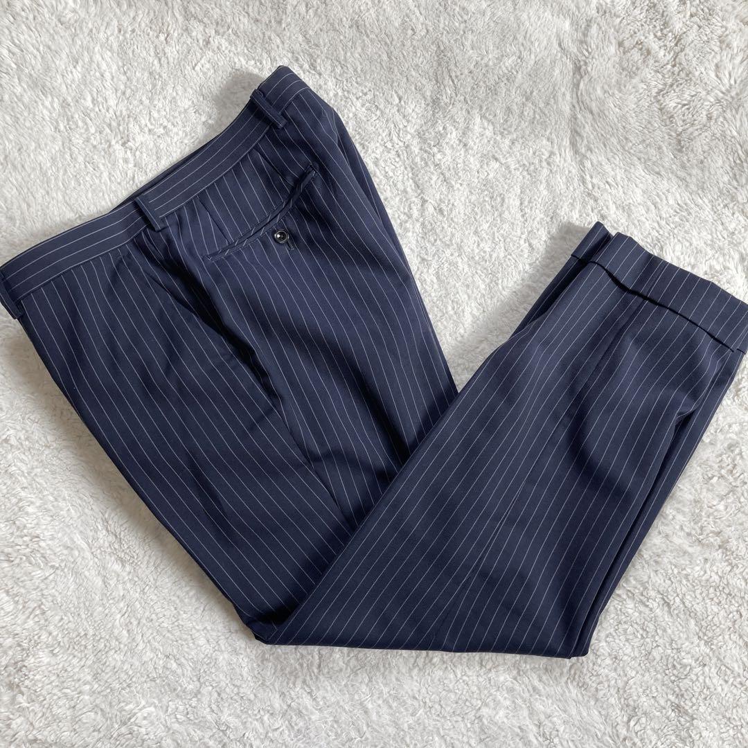 【美品・サイズL】スーツセレクト　セットアップ　スリーピース　紺色　ストライプ柄