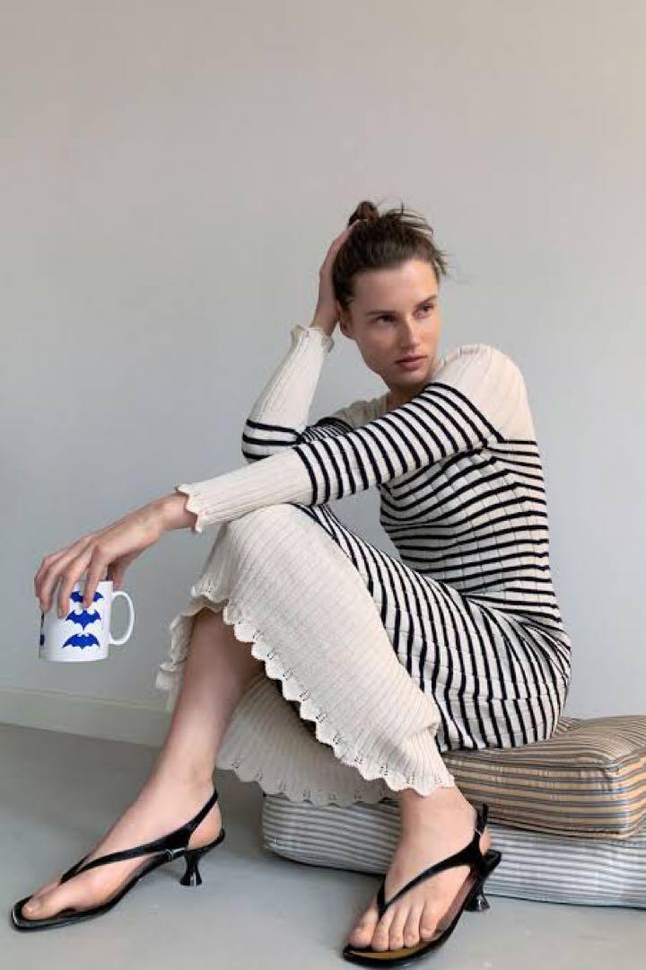 ZARA ボーダーニット ロングワンピース サマーニット - メルカリ