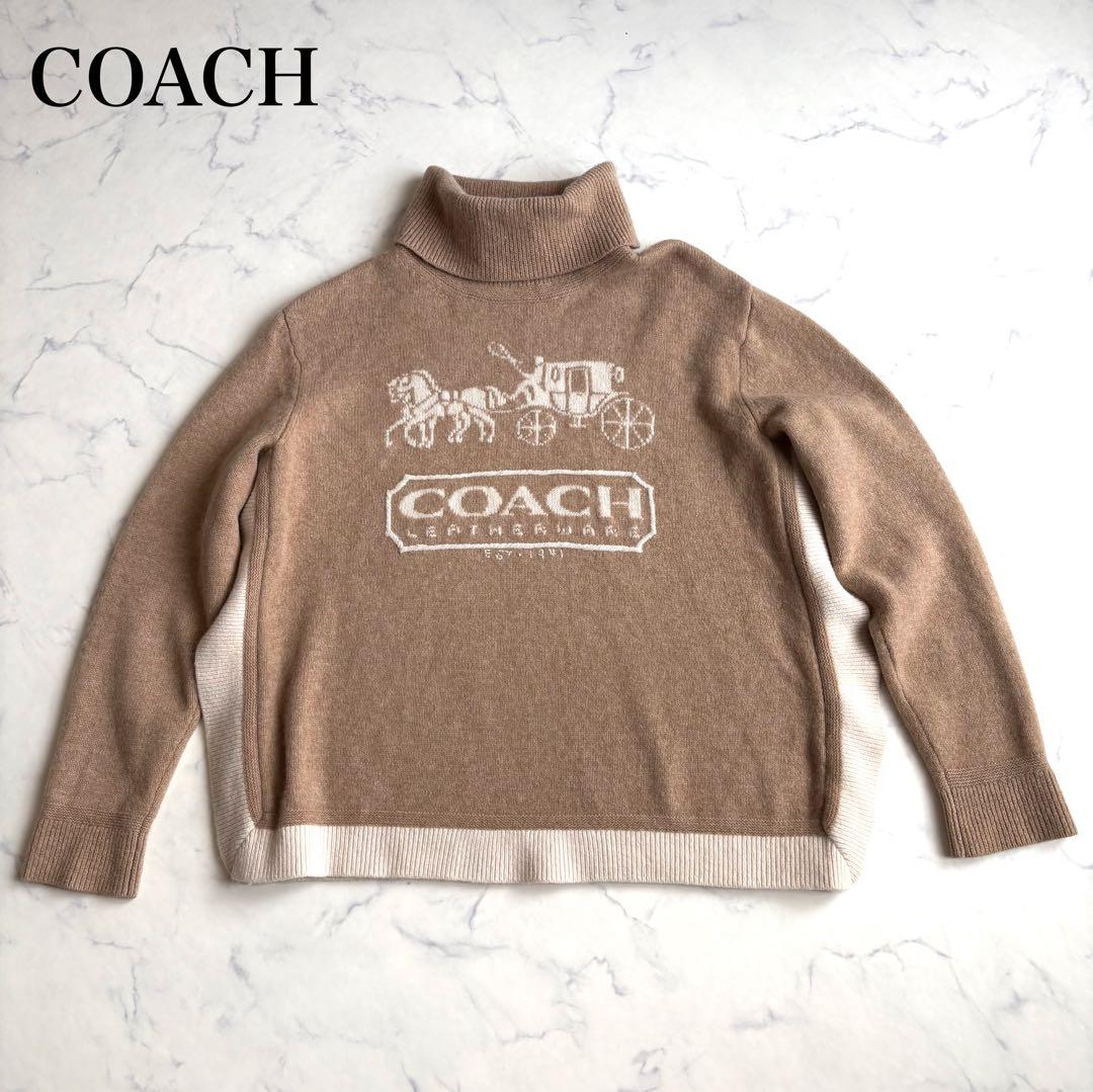 極美品 COACH ロゴ タートルネック カシミヤ ウール ニット セーター M