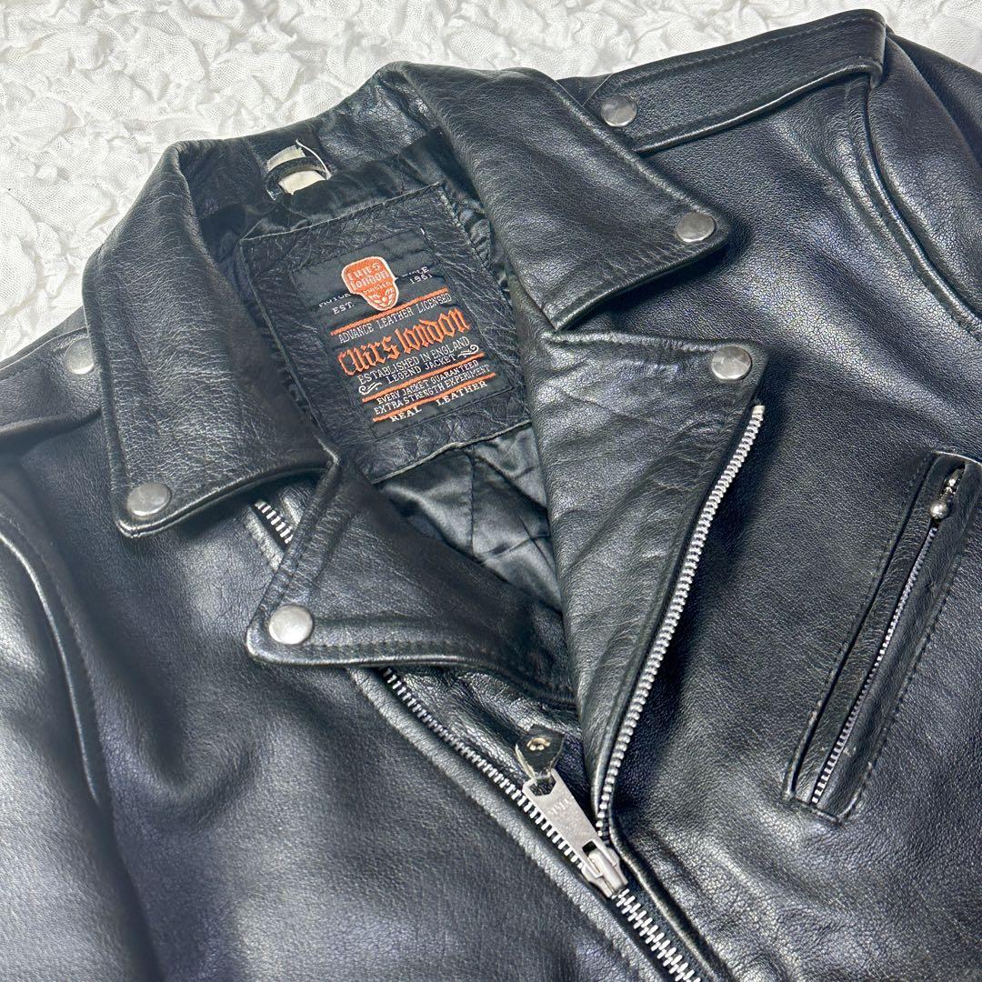 CUIRS LONDON 黒 レザー ダブルライダースジャケット CUIRS LONDON ダブル ライダース ジャケット 黒 デカジップ M
