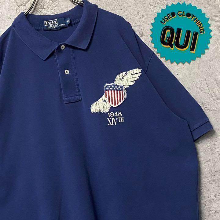 レア US古着○ポロバイラルフローレン 半袖 ポロシャツ ネイビー メンズ2XL