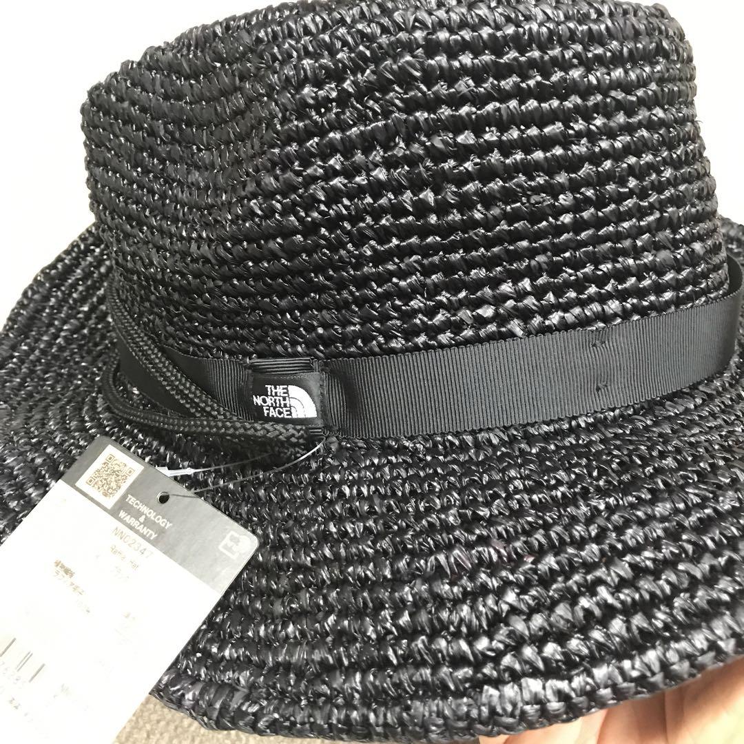 新品タグ付き】ノースフェイス《黒ラフィアハット》フリーサイズ