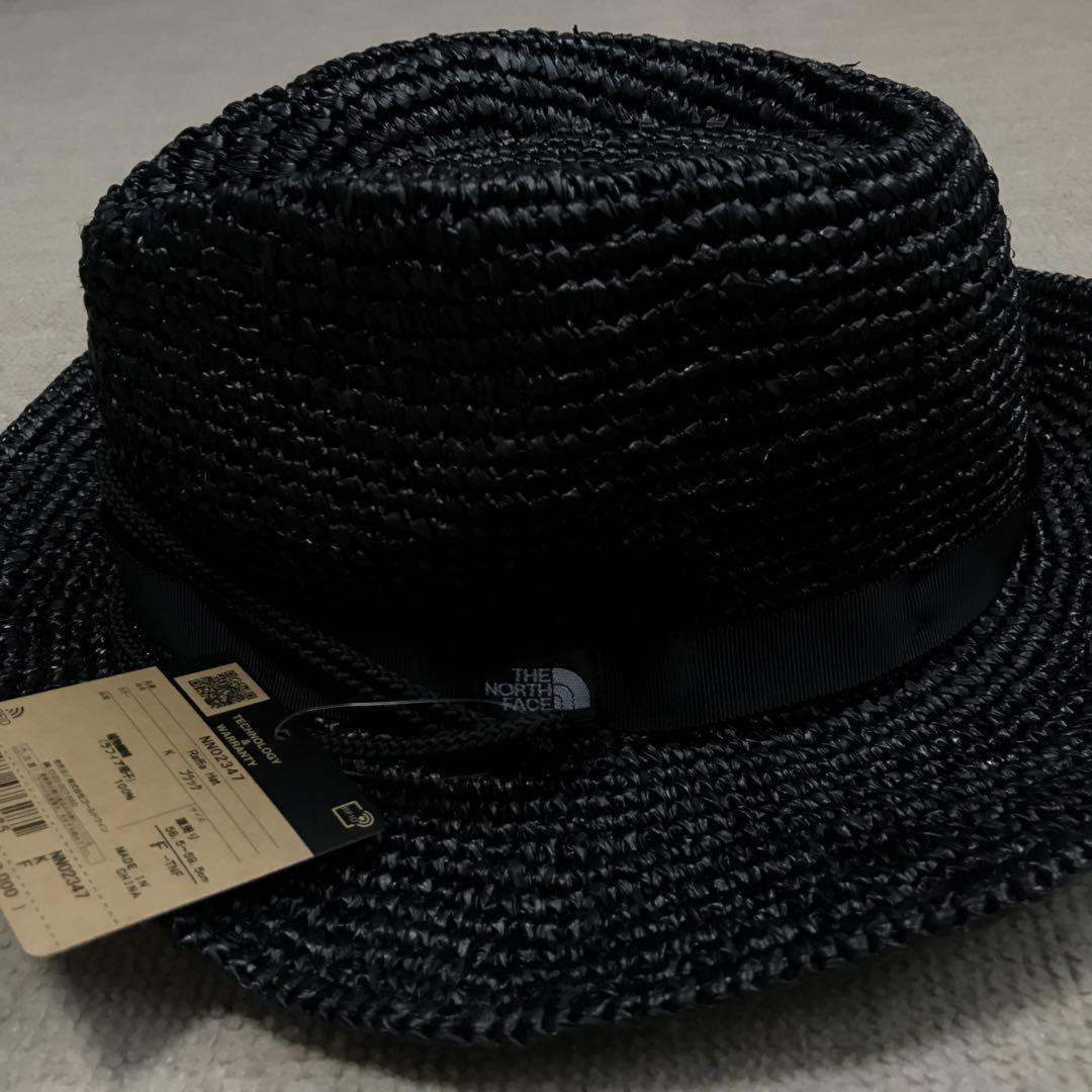 新品タグ付き】ノースフェイス《黒ラフィアハット》フリーサイズ