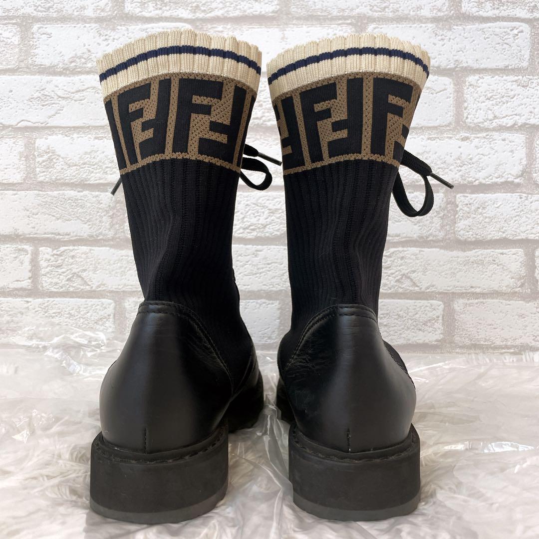 【美品】　FENDI　フェンディ　ロココ　バイカーブーツ　ニット　ズッカ柄　36 美品】 FENDI フェンディ ロココ バイカーブーツ ニット ズッカ