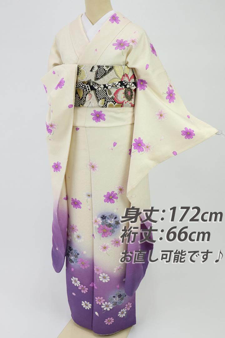 メルカリ 振袖 桜に蝶コスモスの舞姿 白 紫桜地紋 成人式に 袷正絹着物 Rs12 8 58 000 中古や未使用のフリマ