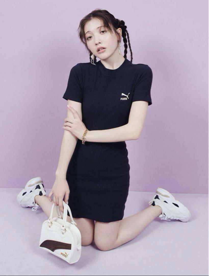 LILIY BROWN×PUMA ワンピース　ネイビー　コラボ　リブドレス