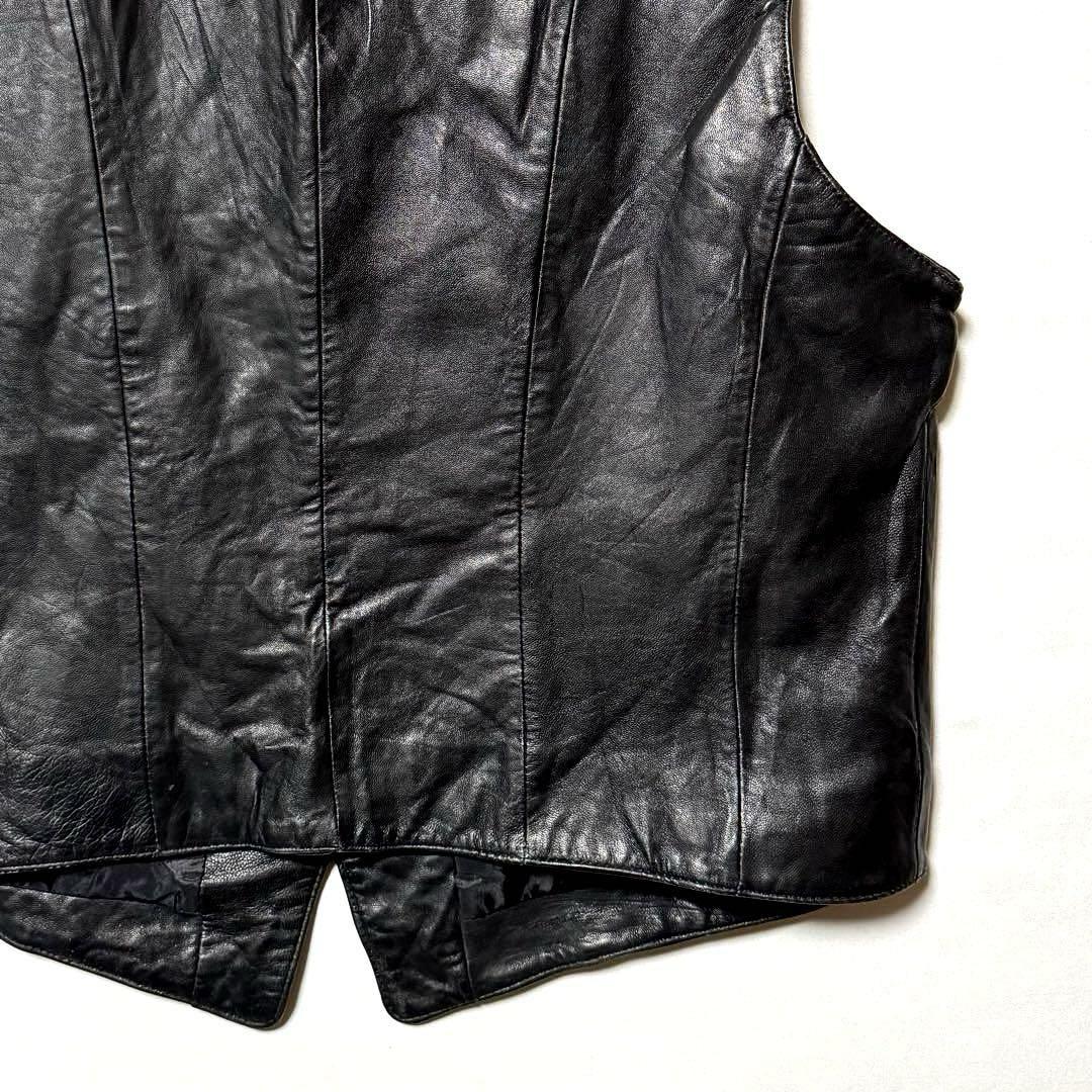 Vintage Leather レザーベスト ライダース エイジング 本革 黒