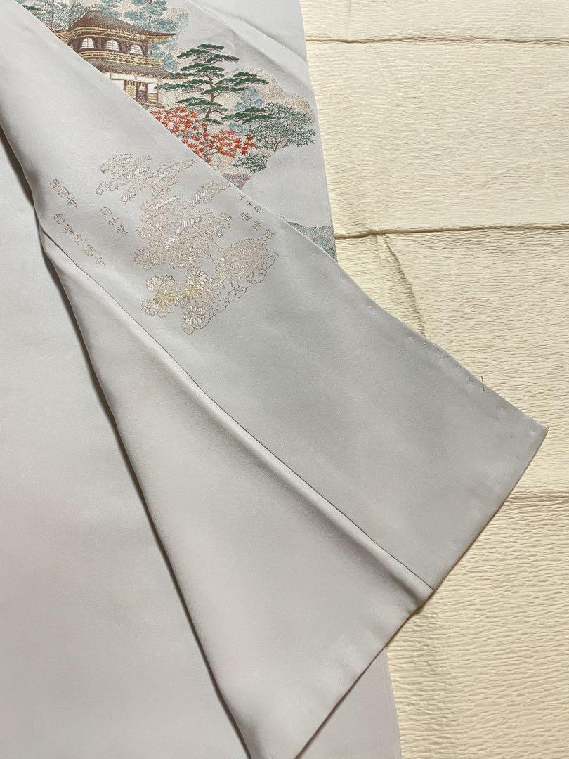 訪問着フルセット　落款　作家　銀閣寺　風景画　一つ紋　正絹　逸品　しつけ糸付き