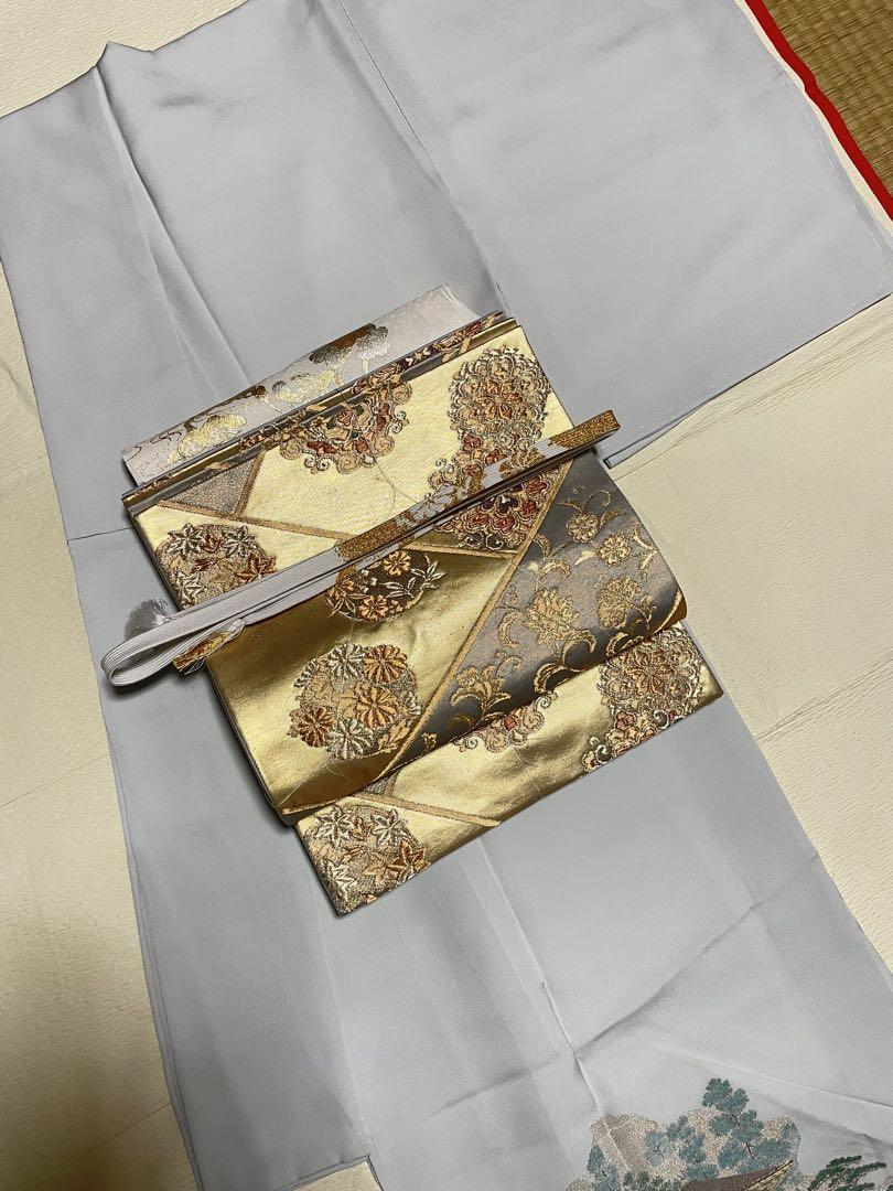 訪問着フルセット　落款　作家　銀閣寺　風景画　一つ紋　正絹　逸品　しつけ糸付き
