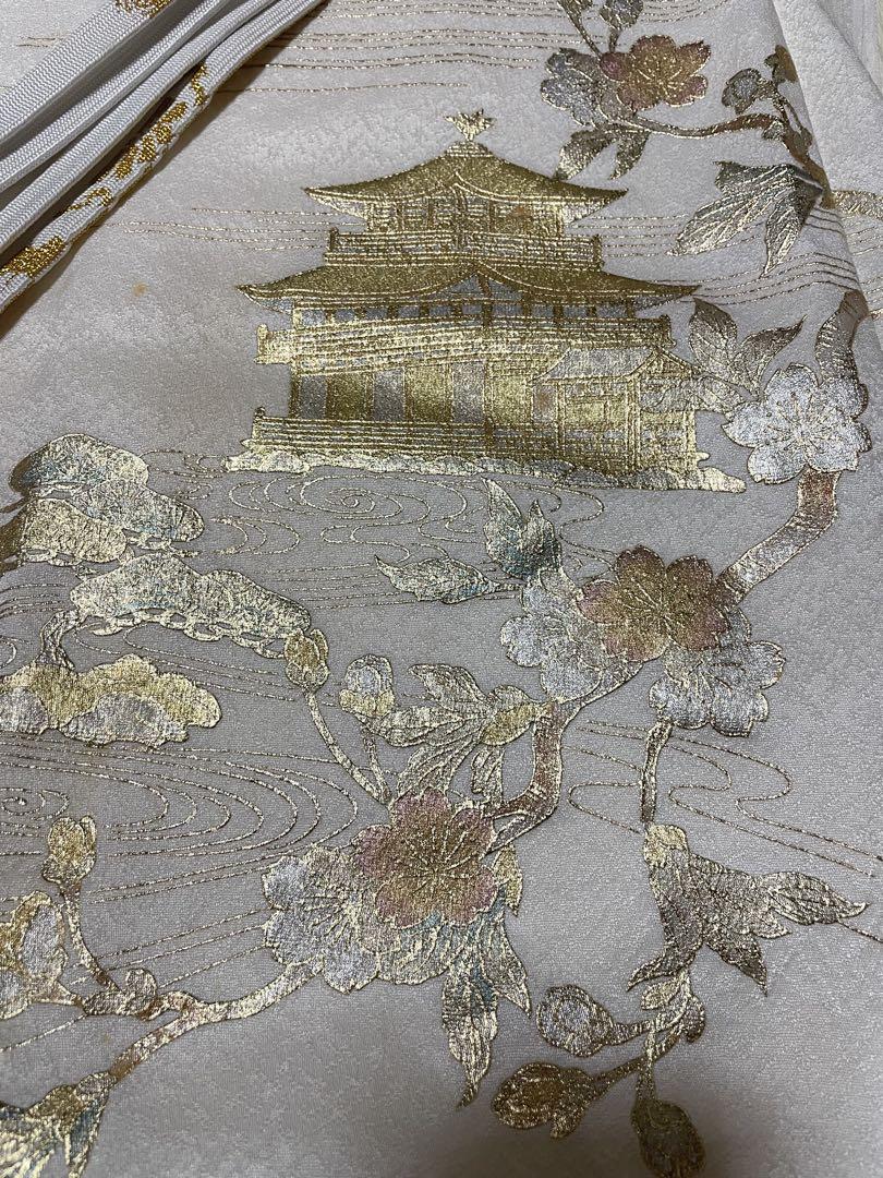 訪問着フルセット　落款　作家　銀閣寺　風景画　一つ紋　正絹　逸品　しつけ糸付き