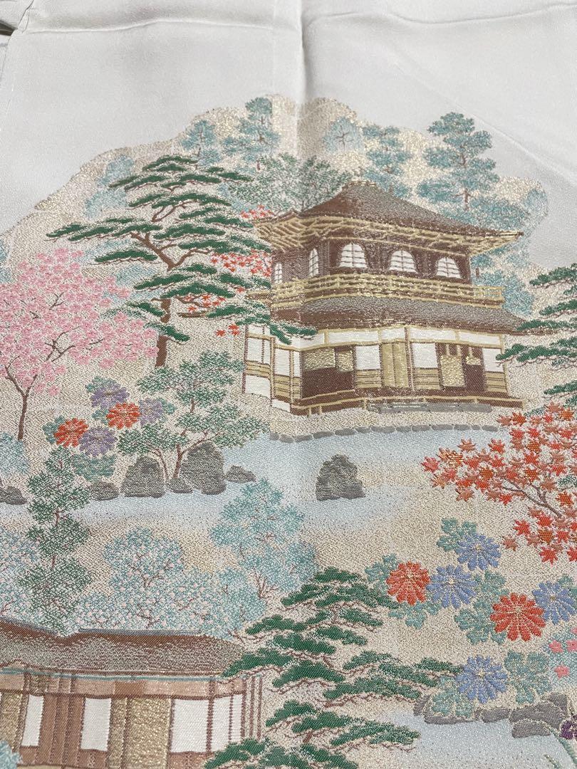 訪問着フルセット　落款　作家　銀閣寺　風景画　一つ紋　正絹　逸品　しつけ糸付き