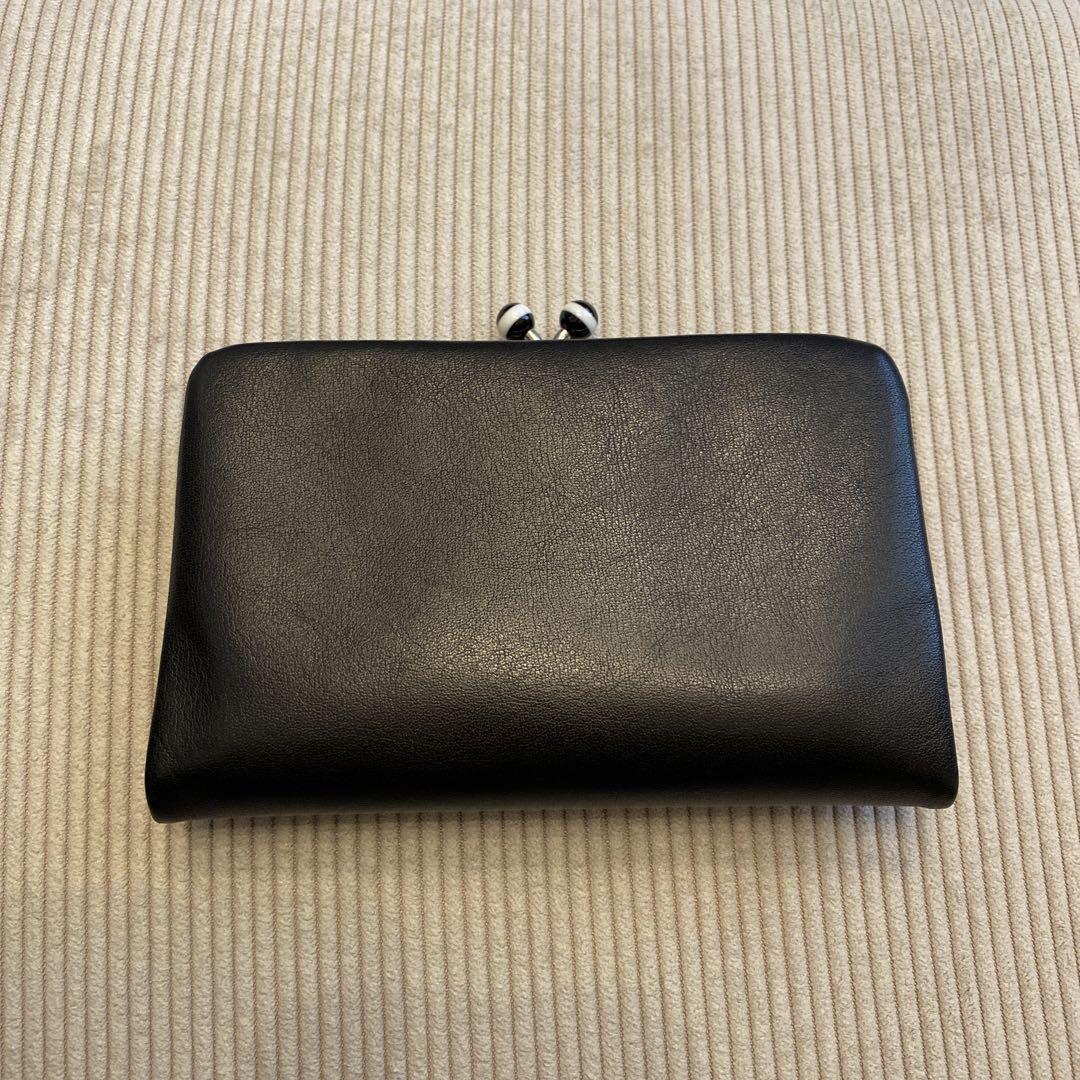 agnes b. VOYAGE FEMME  黒 レザー がま口 二つ折り財布