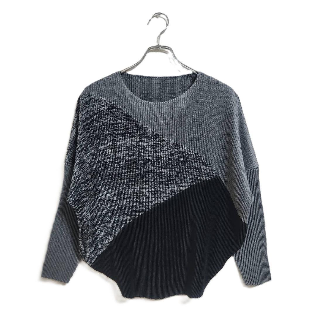 美品 スペッチオ ニット グレー L シャリ感 カラーブロック シャトルプリーツ