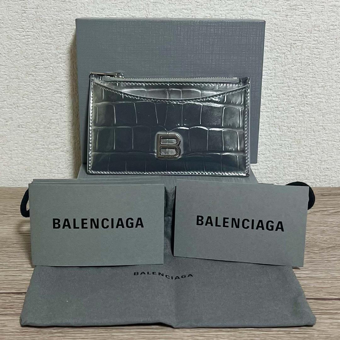 【良品】バレンシアガ アワーグラス Bロゴ クロコ型押し コインカードケース 画像3