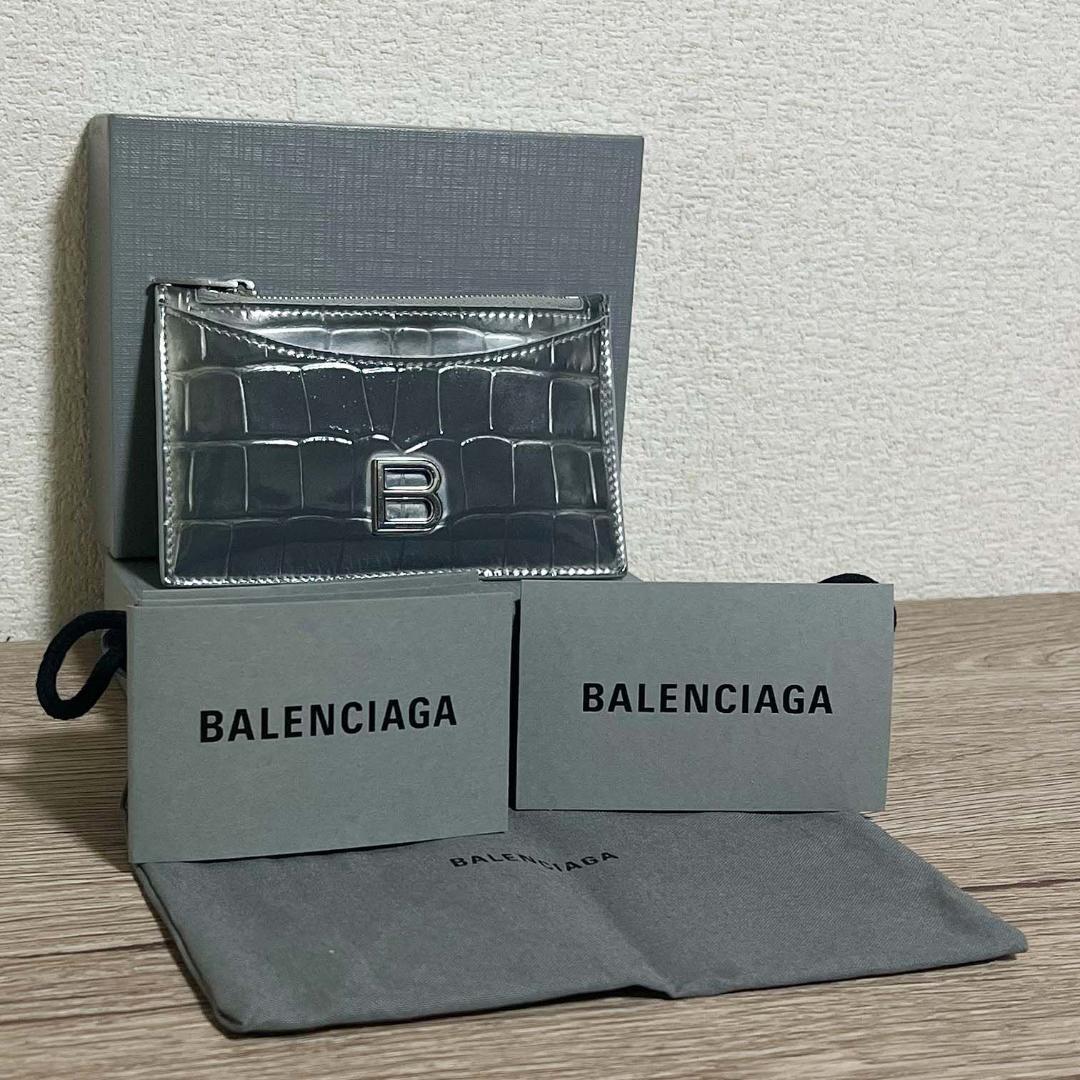 【良品】バレンシアガ アワーグラス Bロゴ クロコ型押し コインカードケース 画像4