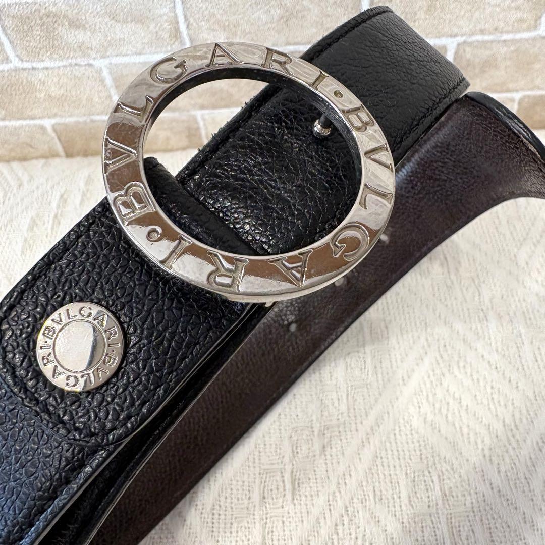 BVLGARI ブラック ブラウン リバーシブルレザーベルト【36】