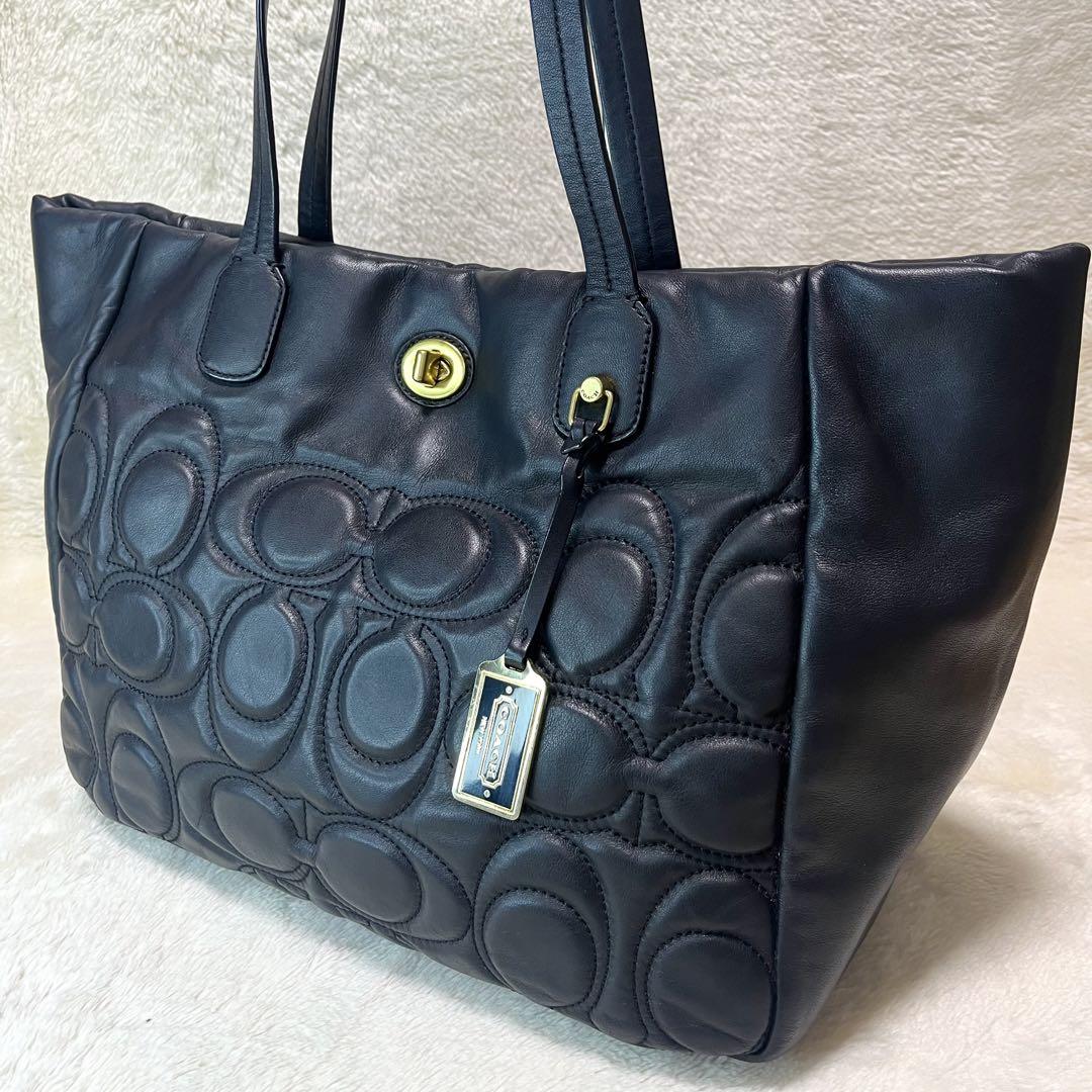 コーチ トートバッグ ターンロック キルティング レザー  21237 黒 美品 COACH コーチ トートバッグ 肩掛け ブラック レザー ターン
