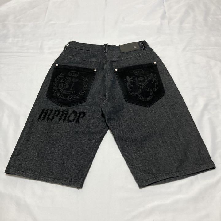 通信販売 GAME TIME ワイド デニム ハーフ バギーパンツ ショーツ 刺繍 b系 3yzPC-m44007080250 正規店即納