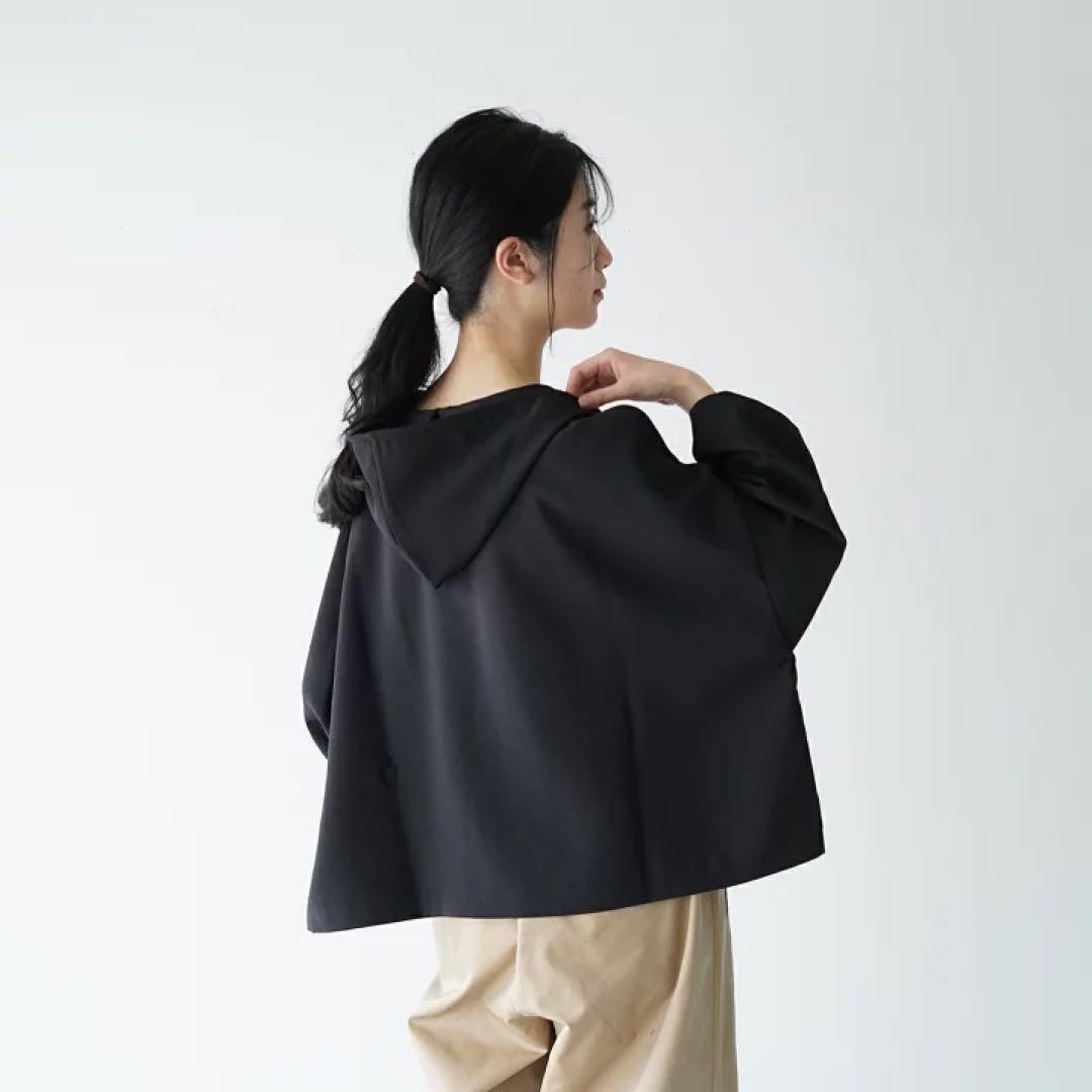 美品 ミズイロインド ワイドプルオーバー フード パーカー 黒 ツイル素材