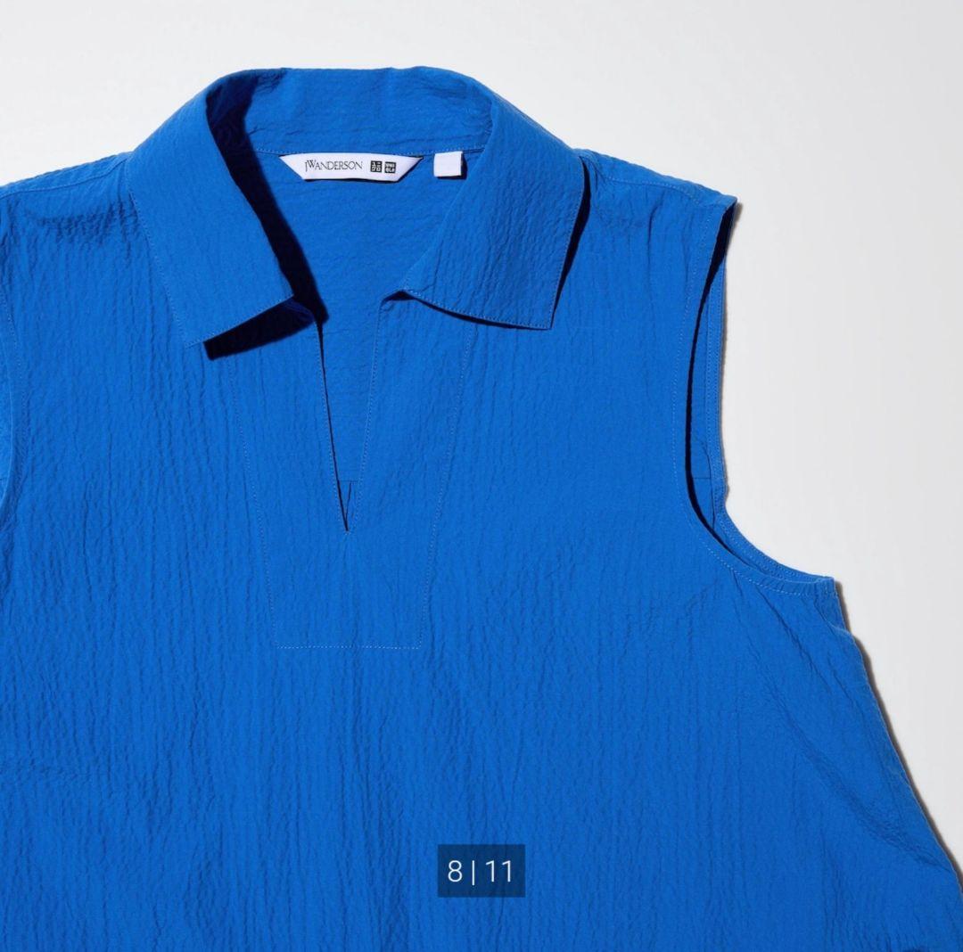 新品！♥️UNIQLO+J♥️シアサッカーワンピース。M。ブルー。