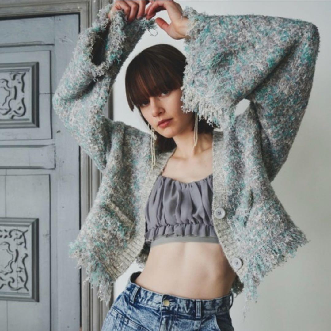 【新品】LA BELLE ETUDE ミックスツイードニットカーディガン ブルー 【新品】LA BELLE ETUDE ミックスツイードニットカーディガン ブルー