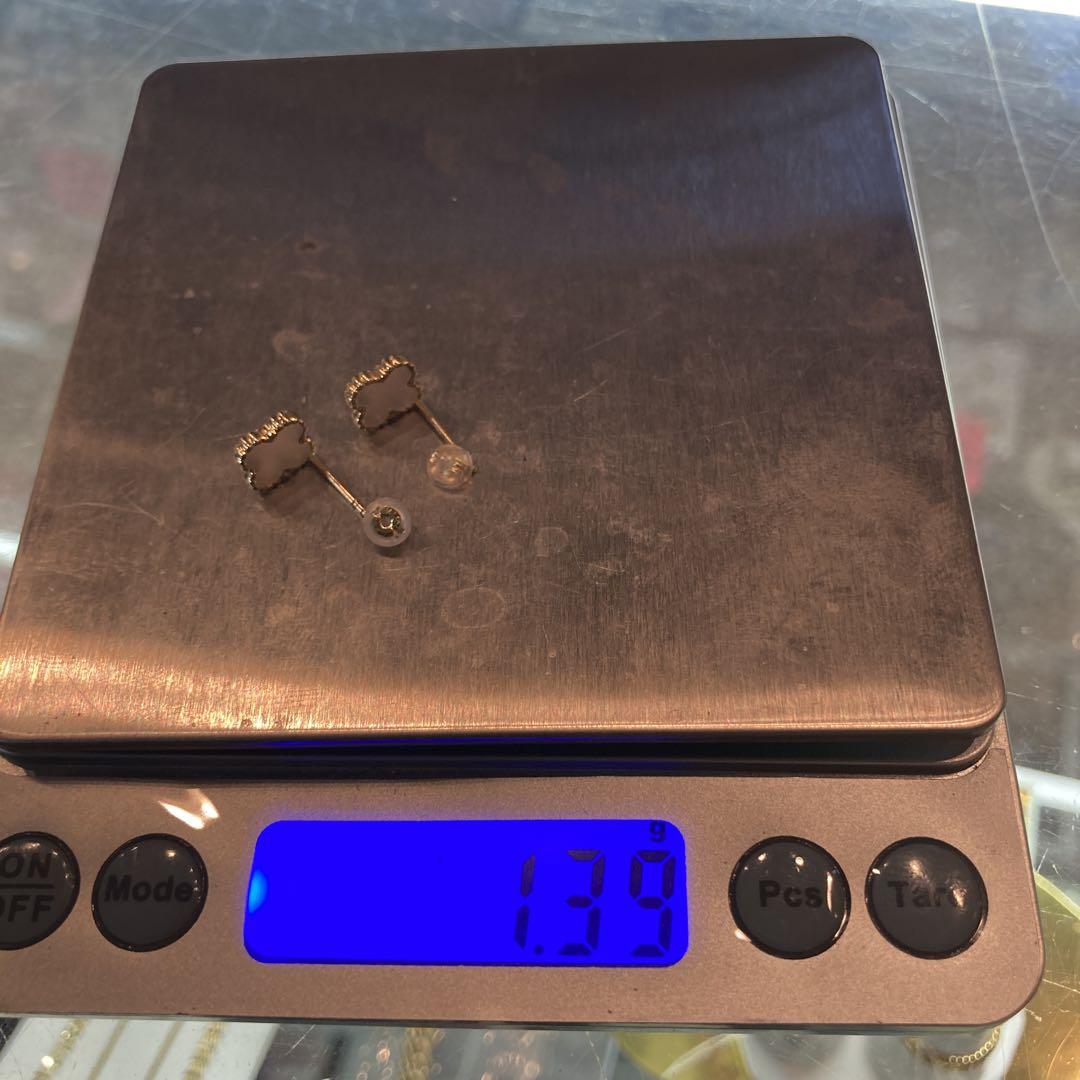 当日発写真⭕️裏印字18金高品質オーダーメイド蝶デザインクローバーピアス白蝶貝【青 K14 白蝶貝 クローバー ピアス | ジュエリーD-PLANET