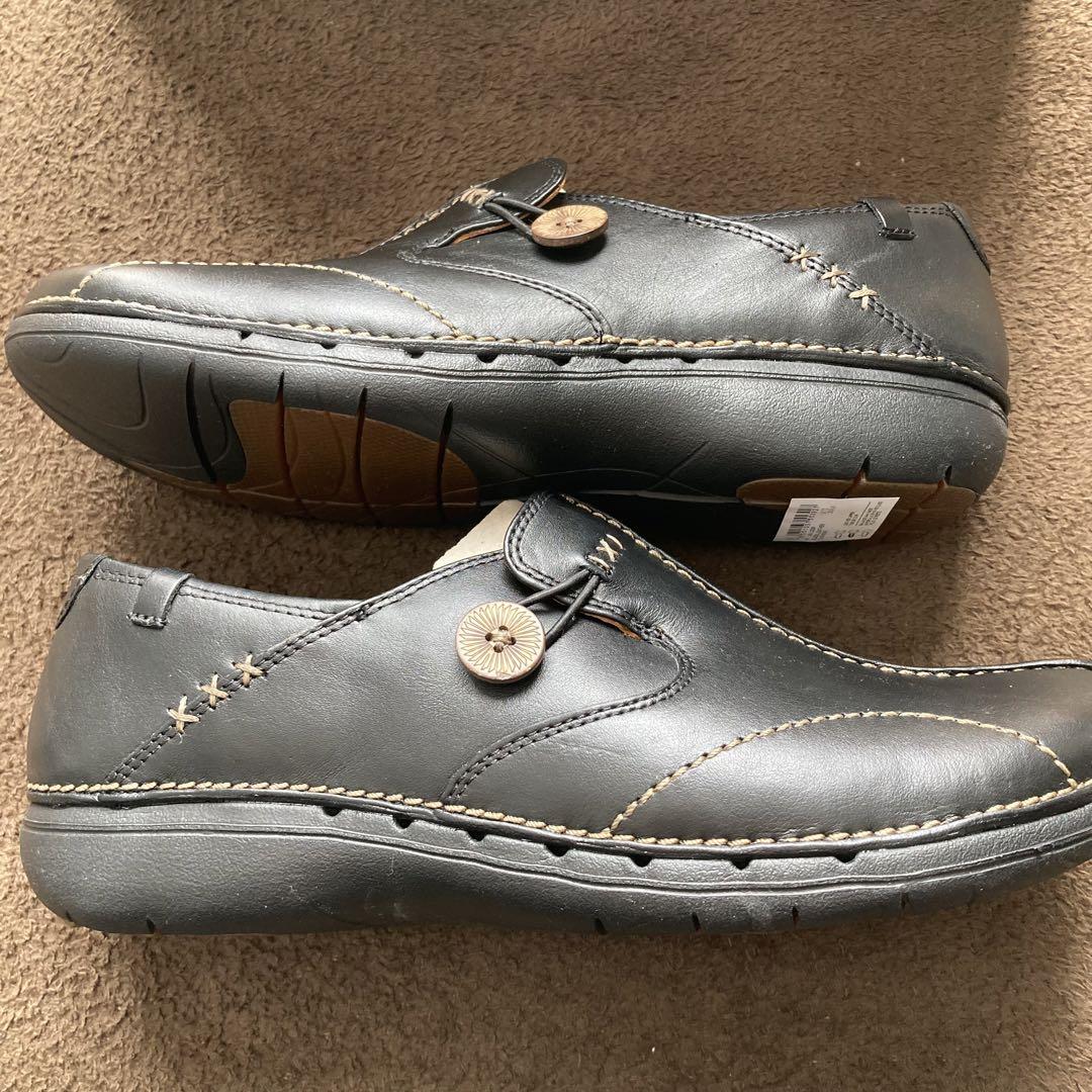 未使用 Clarks Un Loop 黒レザー ローファー スリッポン 25.5