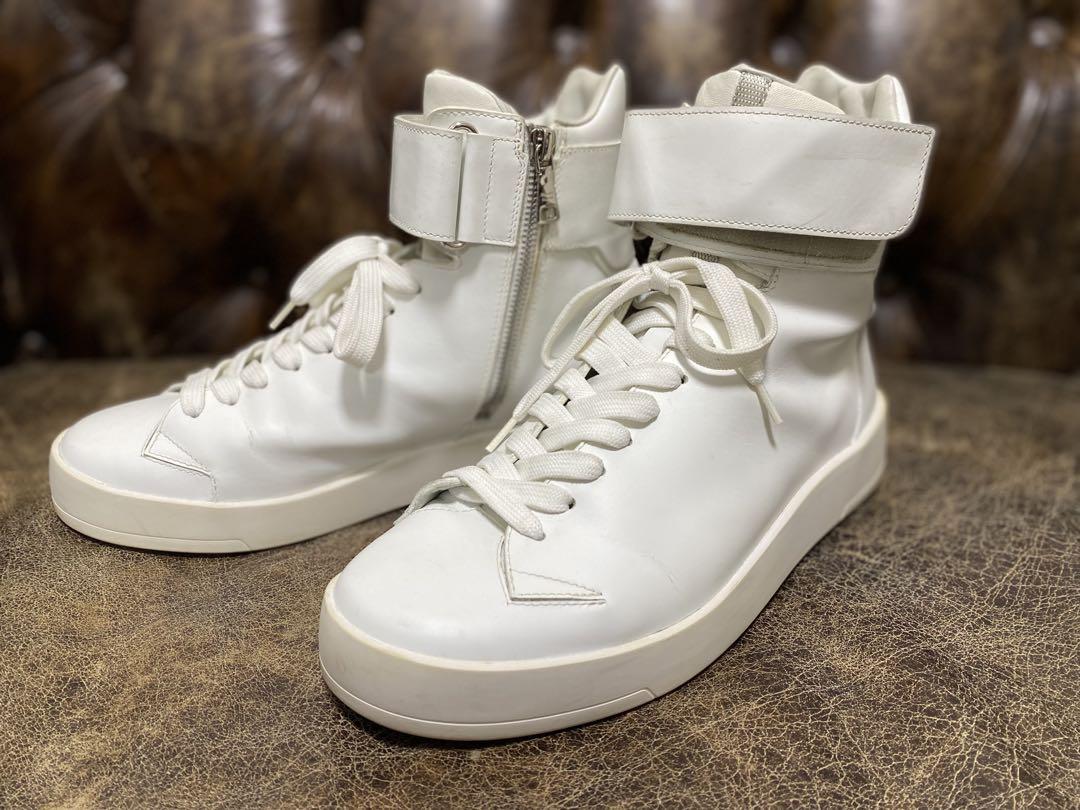 高価値 メンズ PRADA プラダ レザー ホワイト 25.5〜26 / 6 スニーカー 靴