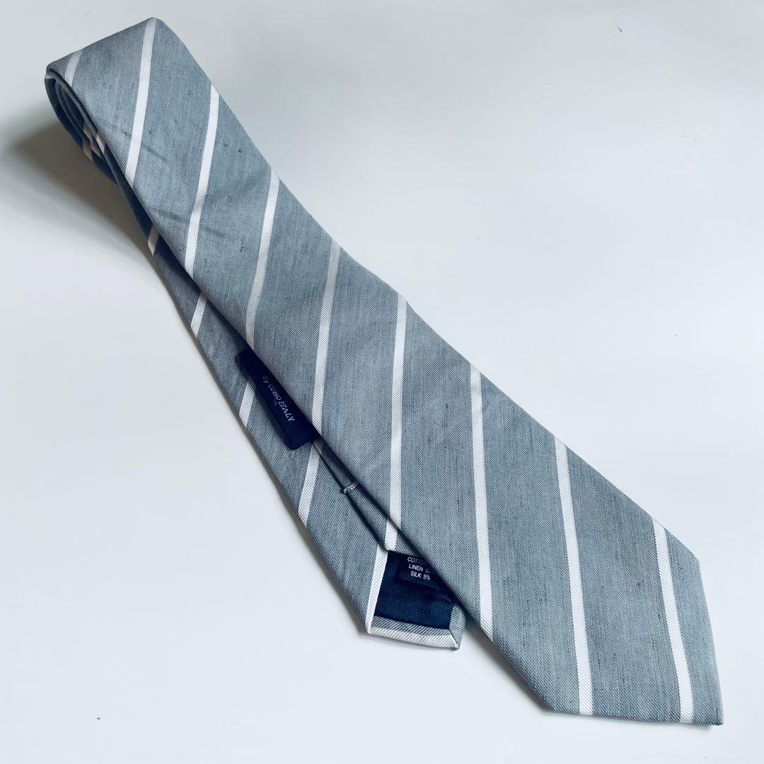 新品　イタリア　ネクタイ　リネンの涼しげなグレーストライプ　希少な限定デザイン