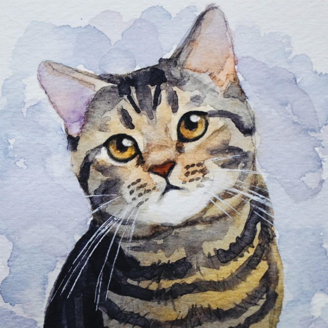 猫の絵 297 水彩画 原画 アメショー ポストカードサイズ｜Yahoo