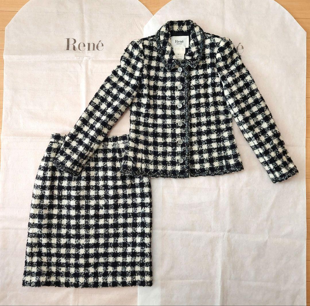 René チェック柄ツイードセットアップ スーツM Rene