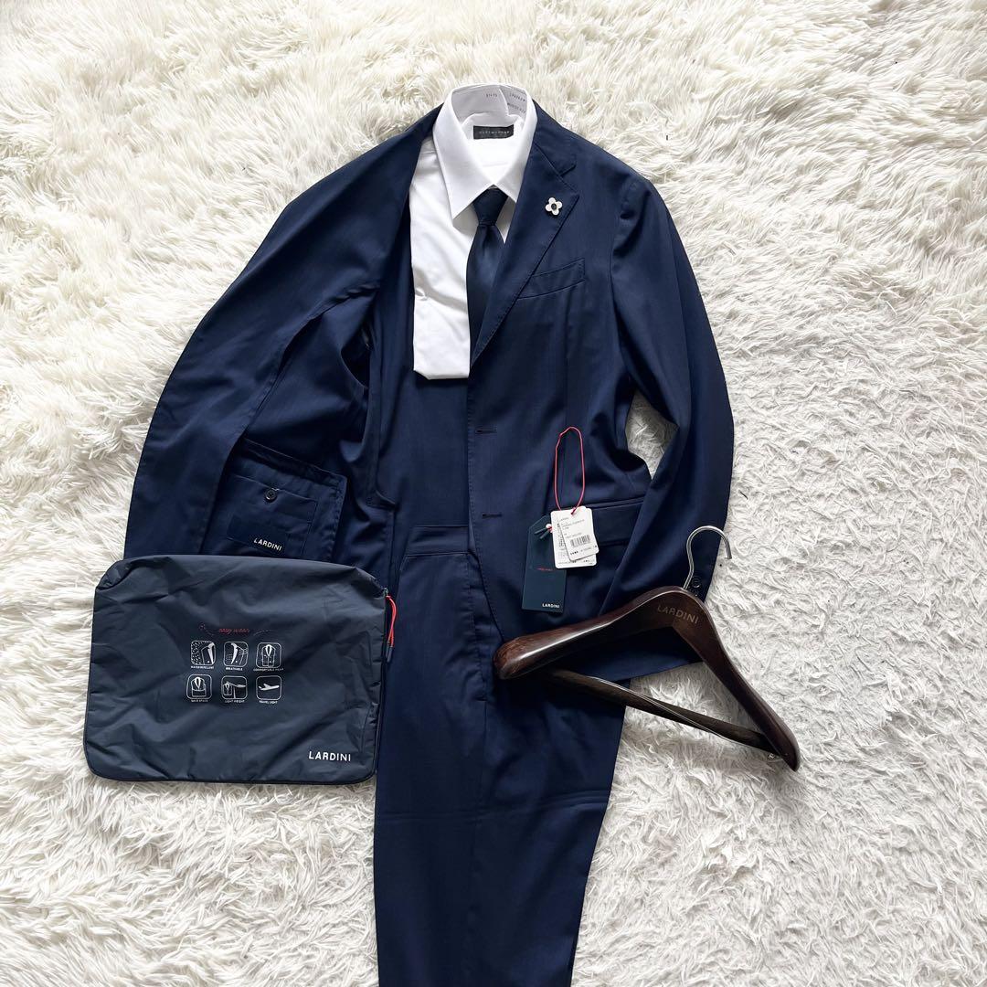 <39>LARDINI easy wear ネイビー ウール スーツ44