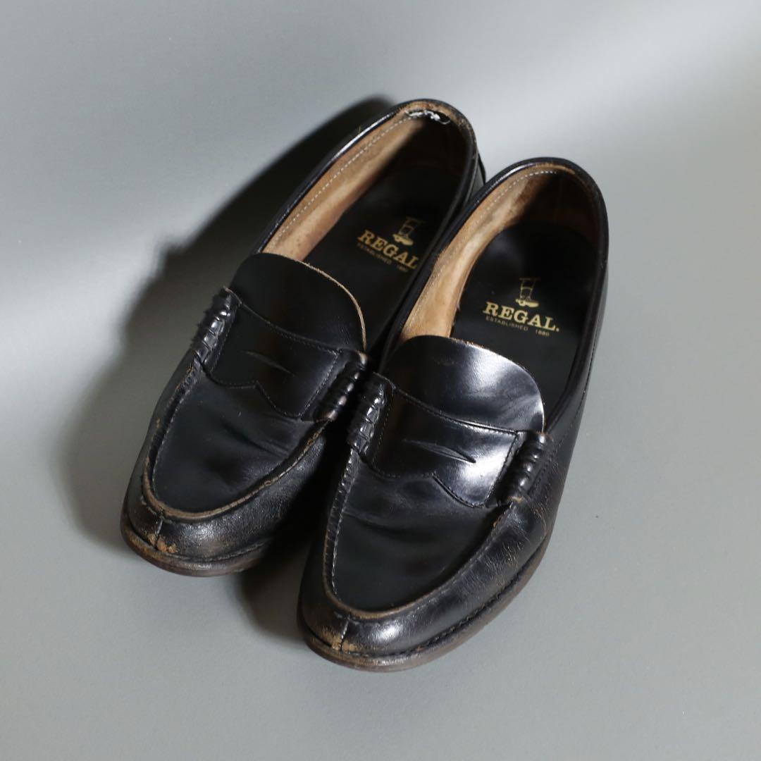 雰囲気◎ REGAL Leather Coin Loafers Black