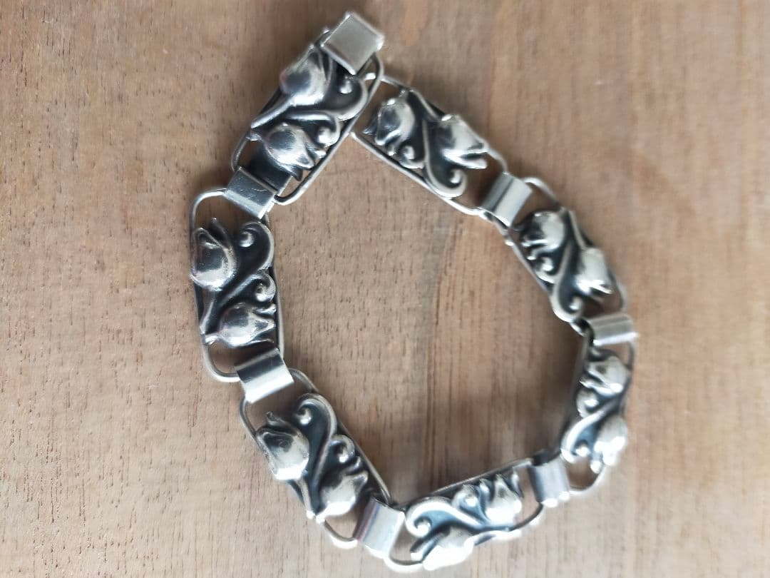 ヴィンテージ　 シルバー　ブレスレット　チューリップ　北欧　デンマーク