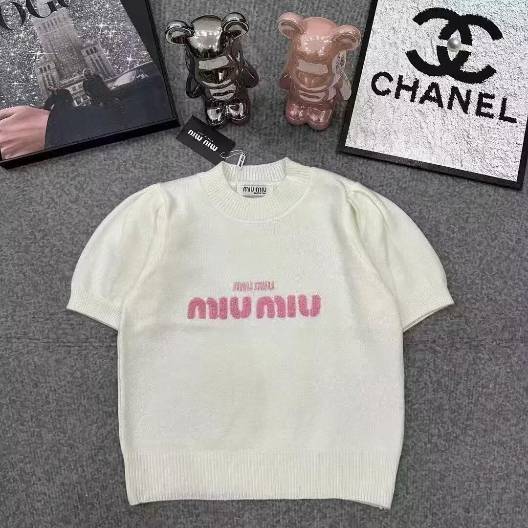 miu miu ロゴ入りニット半袖セーター2色