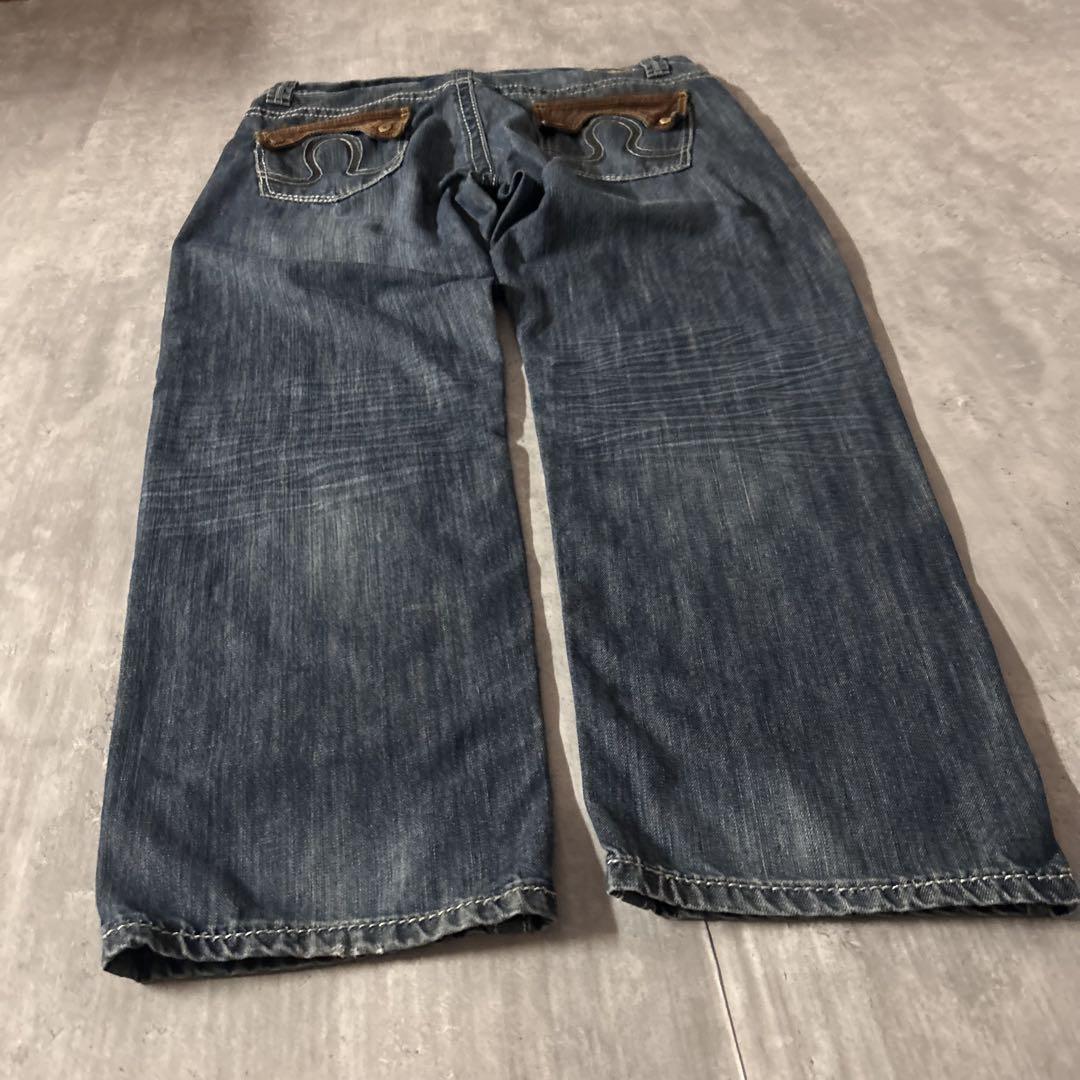 B50【W42】【00s】超極太 pelle pelle デニムパンツ レザー