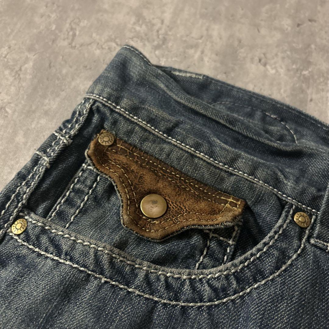 B50【W42】【00s】超極太 pelle pelle デニムパンツ レザー