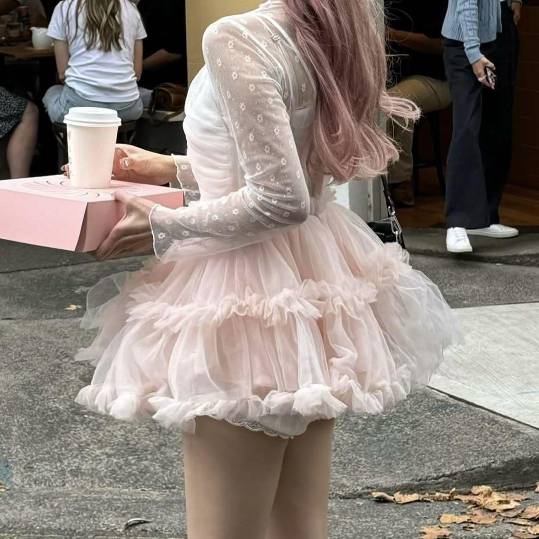 Ballerina fairy tulle peplum tops (pink)