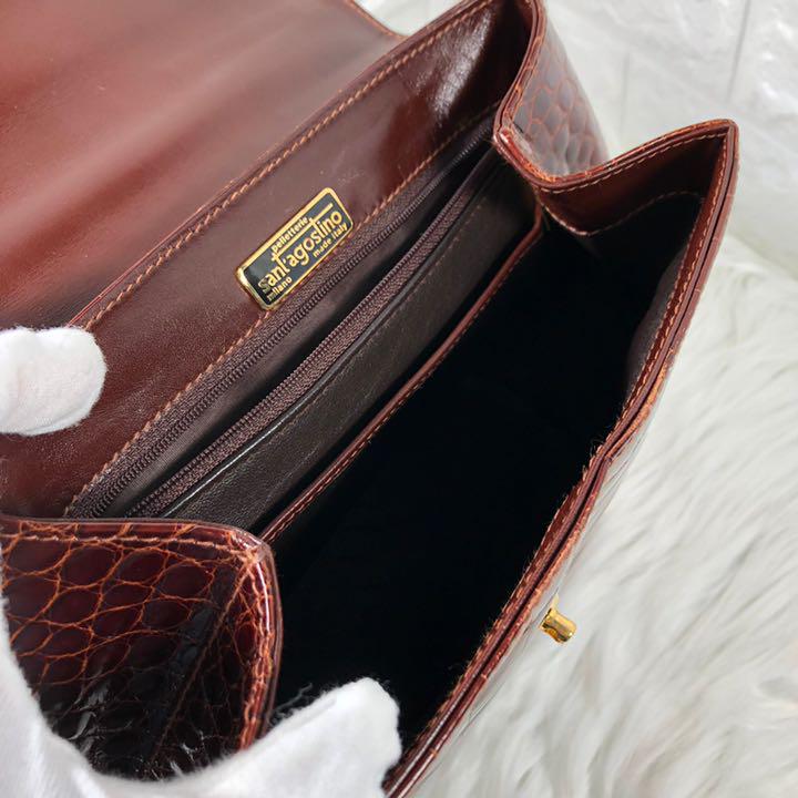 すのですぐ SANTAGOSTINO レザー ハンドバッグ wqOc6-m44096686872 サンタゴスティーノ クロコ型押し ↉バッグ